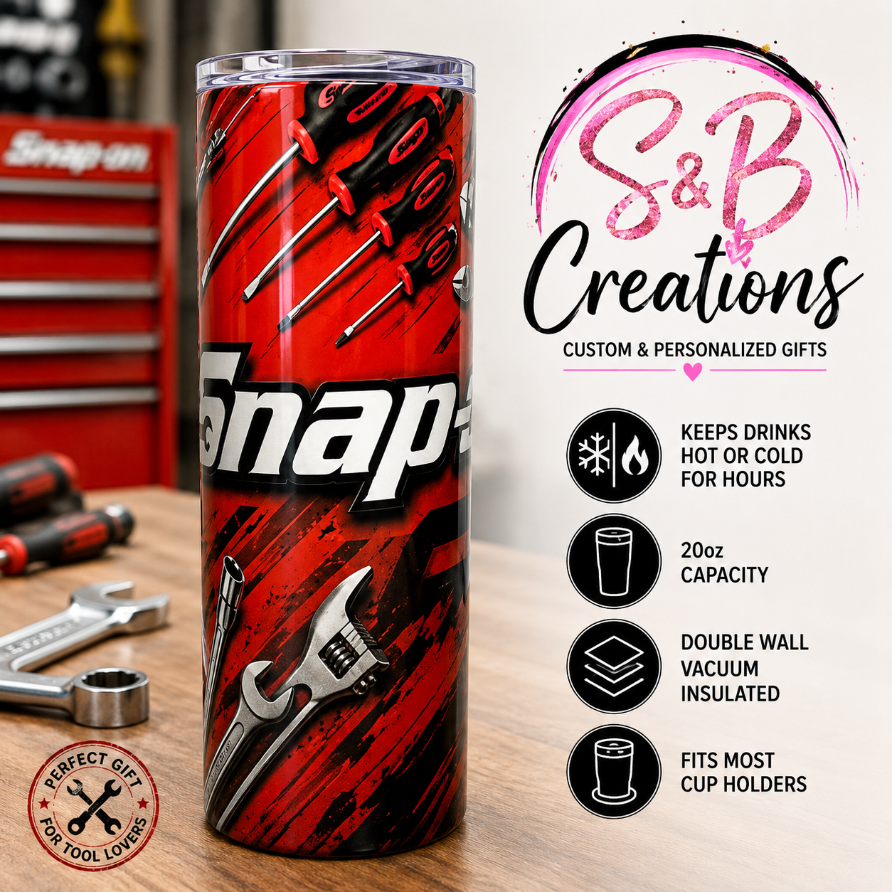 Snap-On Inspired Tool Tumbler – 20oz Stainless Steel Skinny Tumbler