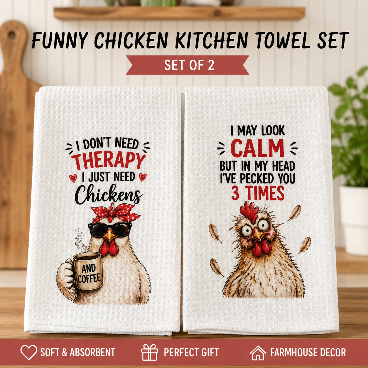 Chicken Kitchen Towels Set – Funny Farmhouse Kitchen Decor