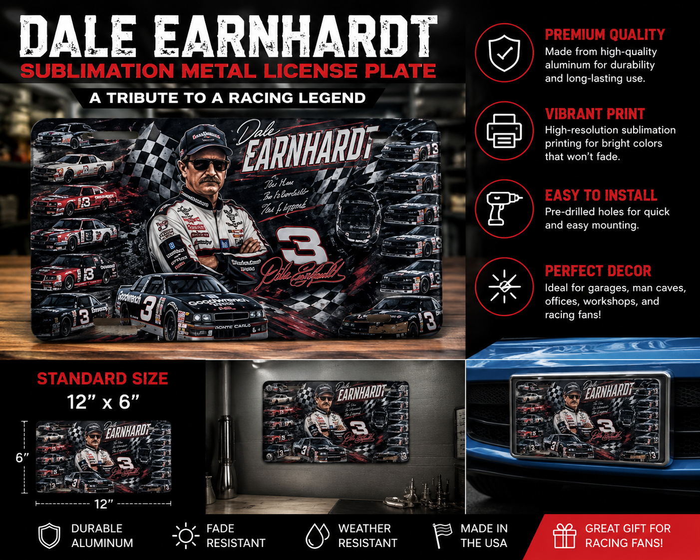 Dale Earnhardt Tribute Sublimation Metal License Plate
